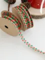 Christmas decorative ribbon detail view, red and green pom pom trim for DIY gift wrapping. - 9 Meters / Red and Green