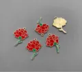Red carnation metal pendant DIY jewelry making accessories charms 5pcs set for crafts - 5 Pieces / Red