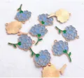 Blue enamel carnation flower charms metal pendants for DIY jewelry making and gift wrapping. - 5 Pieces / Blue