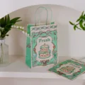 Mint green birthday gift paper bag with cute cake illustration and ribbon handle. - Bowknot Cake Gift Bag / 15*21*8cm