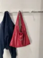 Borsa shopper morbida in pelle PU rossa, grande borsa a spalla casual da donna. - Rosso