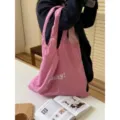 Borsa shopper a righe rosa in tela, grande borsa a spalla minimalista da donna casual. - Rosa