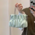 Borsa a nuvola arricciata alla moda con manico in strass e catena, elegante borsa. - Verde