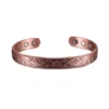 Copper magnetic cuff bracelet, retro floral carved adjustable purple copper health bangle - Copper-Antique Tone