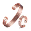 Pure copper magnetic bracelet and ring set, adjustable open cuff vintage engraved jewelry. - Cross Diamond Woven Grid Red Copper Set