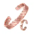 Rose Gold Magnetic Copper Bracelet and Ring Set Adjustable Twist Cuff Jewelry Gift - Hand-woven Red Copper Set