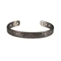 Vintage Floral Engraved Magnetic Copper Cuff Bracelet Adjustable 9mm Wide Therapeutic Bangle - Antique Silver