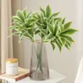 Artificial Dracaena plant in glass vase home decor green foliage ornament for indoor table - Single Lily Bamboo - White Edge