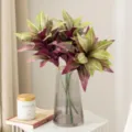 Artificial ti plant leaves arrangement in glass vase for home decor and indoor table styling. - Single Lily Bamboo - Purple