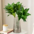 Artificial Dracaena plant in modern glass vase green leaves home decor floral arrangement - Single Lily Bamboo - Green