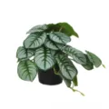 Plante en pot artificielle avec feuillage vert à motif de feuilles d'argent pour déco - Mini Feuille de Figuier Lyre Vert Blanc Sans Pot