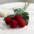 Red artificial chrysanthemum pom pom flowers for home decor, wedding arrangement, floral display. - Red