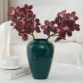 Artificial vanda orchid flowers in dark green ceramic vase for home decoration and wedding display. - Single Touch Phalaenopsis - Full Red
