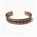Copper magnetic open bangle bracelet with retro textured pattern and embedded magnets - Copper