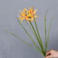 Artificial spider lily silk flower fake plant with green leaves for home decoration and photography. - Orange