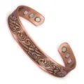 Vintage copper magnetic bracelet for men, retro engraved swirl pattern health open cuff bangle. - Copper