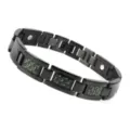 Mens titanium carbon fiber magnetic link bracelet detail view, black steel health jewelry piece. - Green