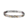 Stainless steel magnetic fashion bracelet with two-tone design and elegant mesh pattern. - Silver with Gold Stripe