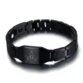 Detailed view of the black stainless steel magnetic bracelet featuring a Freemason design. - Black
