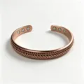 Copper braided magnetic bangle, retro open cuff bracelet in rose gold finish with detail. - High Polished Red Copper
