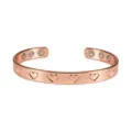 Rose gold copper magnetic open cuff bracelet with cute heart engraving for couple daily wear. - Heart