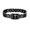 Men's stainless steel magnetic bracelet with cross charm and carbon fiber accents stylish. - Black (Cross)