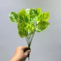 Ramo de hojas variegadas artificiales planta verde de simulación para decoración - Hoja de Cola de Fénix Amarilla