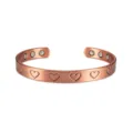 Magnetic copper cuff bracelet with heart engravings, adjustable open style for daily wear detail. - Bangle / Antique Silver