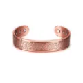 Pure copper magnetic cuff bracelet 1.5cm wide vintage engraved bangle open adjustable. - Copper