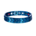 Blue Stainless Steel Magnetic Bracelet, Double Row Link Health Energy Jewelry for Men - Blue