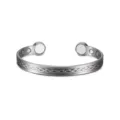 Adjustable Magnetic Copper Cuff Bracelet Featuring Elegant Woven Pattern and Built-in Magnets - Silver