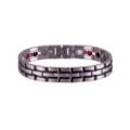 Stainless steel magnetic bracelet with dual rows, energy stones and vacuum plating finish. - Steel and Black