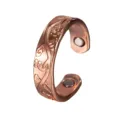 Adjustable copper magnetic ring with floral engraved pattern, 6mm wide therapeutic jewelry piece. - Adjustable Opening / Raw Copper-3