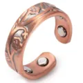 Adjustable red copper magnetic ring with floral embossed pattern and inner magnets, 6mm wide. - Adjustable / Red Copper-4 Magnets
