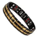 Stylish black and gold magnetic health bracelet for daily wear and wellness support. - Black with Two Gold Lines
