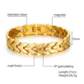 Men's magnetic stainless steel bracelet gold leaf design 21cm length 45g weight - Full Magnetic Men's Style / Gold