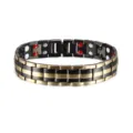 Black and gold magnetic stainless steel bracelet, stylish health therapy jewelry variant. - Black with Three Gold Lines