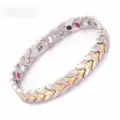 Stainless Steel Magnetic Bracelet for Men Silver and Gold Tone Bicolor Link Wristband - 4 in 1 Women's Style