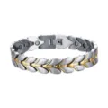 Stainless steel magnetic bracelet for men, stylish two-tone leaf link design jewelry. - Male Style