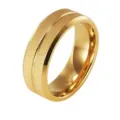 Detail view of the gold tungsten carbide ring, featuring a brushed matte center groove, 8mm width. - Size 10 / Gold