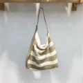 Borsa a tracolla a righe in maglia casual estiva da spiaggia borsa Hobo da donna elegante. - Grigio