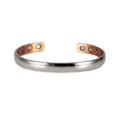 Close-up view of the adjustable magnetic copper cuff bracelet showcasing inner embedded magnets. - Silver