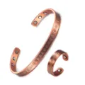 Zuiver koperen magnetische armband en ring set met vintage bloemen reliëf patroon sieraden. - Set