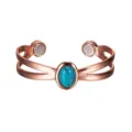 Copper magnetic cuff bracelet with oval turquoise stone and dual magnets for daily wear fashion. - Artificial Black-line Blue Turquoise