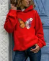 Rode dames hoodie met lange mouwen en vlinder bloemen grafisch detail en stijlvol design. - S / Tops / Rood met Capuchon