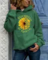 Women Casual Long Sleeve Hooded Sweatshirt Sunflower Skull Graphic Print Pullover - Green