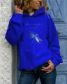 Women long sleeve hooded sweatshirt casual royal blue pullover with dragonfly graphic print. - Sapphire Blue