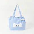 Borsa shopper in tela a quadri blu con toppa d'osso, borsa a tracolla casual giornaliera. - Blu