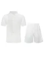 Men's casual linen short sleeve button-up shirt and shorts two-piece set for summer. - S / Top And Bottom / White