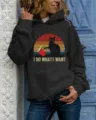 Women's black long sleeve hooded sweatshirt featuring vintage cat graphic and text. - S / Tops / Black
